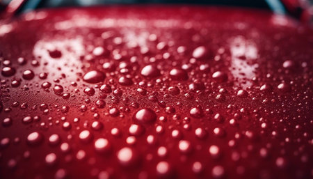 Water drops on a red car surface. Water drops on a car.の素材