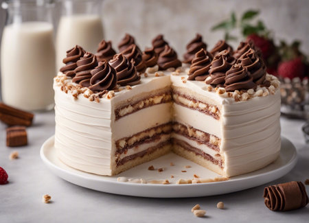 Viennetta frozen cake dessert with chocolate and cream, selective focus.の素材