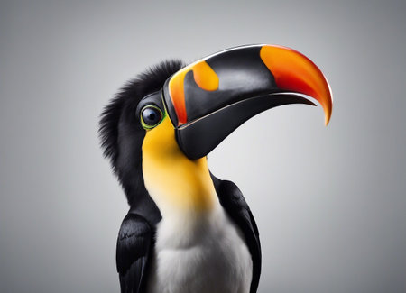 Toucan isolated on gray background. Close-up view.の素材