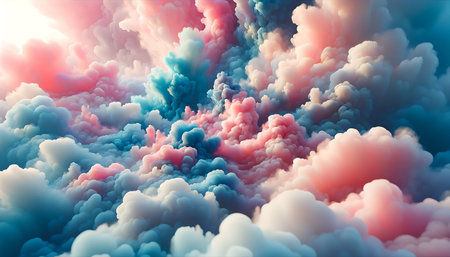 Ethereal Pink and Blue Clouds of Smoke in Dreamy Abstract Patternの素材