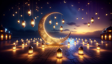 Lanterns on Crescent for Ramadan Celebrationの素材