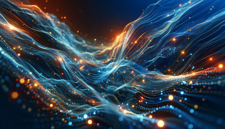 Abstract Digital Waves with Particles and Light Interplayの素材