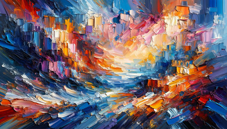 Vibrant Palette Knife Abstract Painting with Bold Textures. Expressive Palette Knife Art with Colorful Abstract Texturesの素材