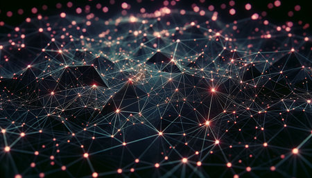 Abstract Geometric Network with Glowing Nodes and Pink Highlightsの素材