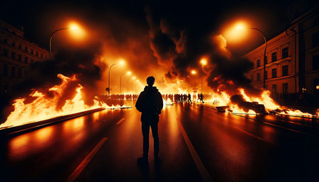 Silhouette of a Witness to Urban Protestの素材