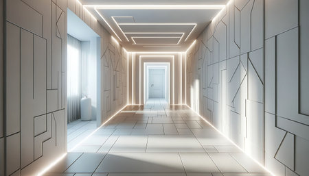 Sleek Modern Corridor Illuminated by Geometric LED Lightsの素材