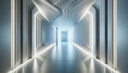 Futuristic Corridor with Geometric LED Lighting in a Modern Structureの素材