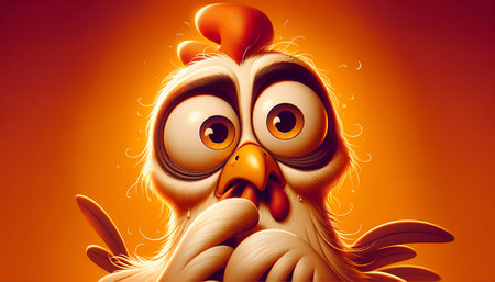 Cartoon Chicken with Exaggerated Wide Eyes and a Surprised Expressionの素材