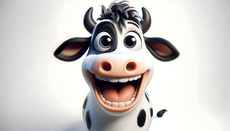 Laughing Cow Cartoon Character with a Joyful Expressionの素材