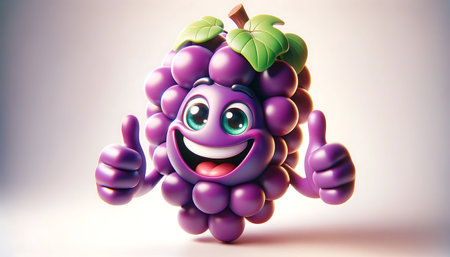 Cheerful Grape Cluster Character Giving Two Thumbs Upの素材
