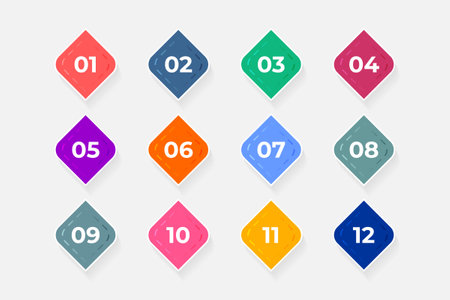 Bullet Points Numbers from One to Twelveのイラスト素材