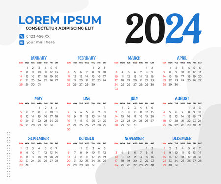 2024 calendar templateのイラスト素材