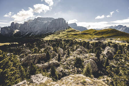Lunchtime on the Sassolungo in the Dolomitesの写真素材