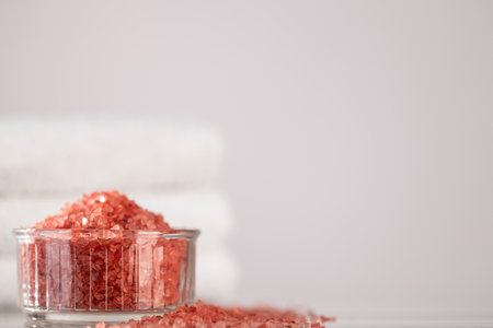 red bath salt on a gray backgroundの写真素材