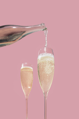 Prosecco glasses and a bottle, in pop contemporary styleの写真素材