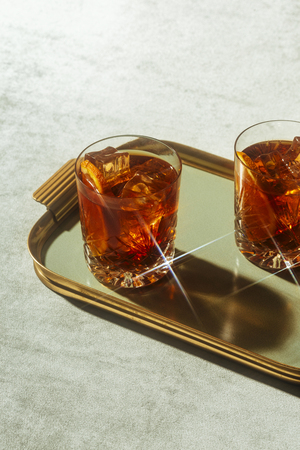 Negroni, an Iba cocktail, with 1/3 gin, 1/3 bitter, 1/3 vermut, in luxury pop style, rich and colorful.の写真素材