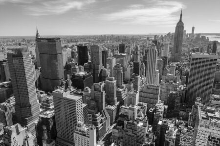 Black and white aerial view of Manhattan and the Empire State Building from Top of the Rock in a sunny day, New York, USAのeditorial素材
