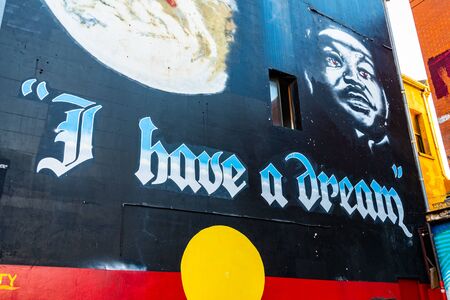 A mural dedicated to Martin Luther King in Newtown with the famous words - i have a dream -のeditorial素材