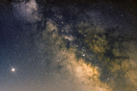 Central part of the Milky Way with Jupiter and Saturn on the leftの写真素材