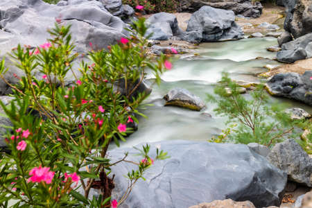 Long exposure image of Alcantara river in Sicily, Italyの写真素材