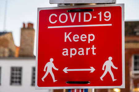 Covid-19 keep apart red sign to encourage social distancing, Cambridge