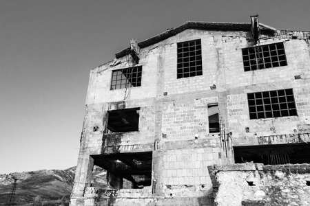 Abandoned buildings and machinery of the mining complex Trabia Tallarita in Riesi, near Caltanissetta, Italyの写真素材