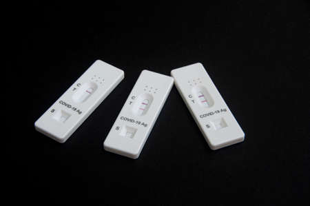 Side view of COVID-19 test on deadly Corona virus infection. Pandemic infectious conceptの写真素材