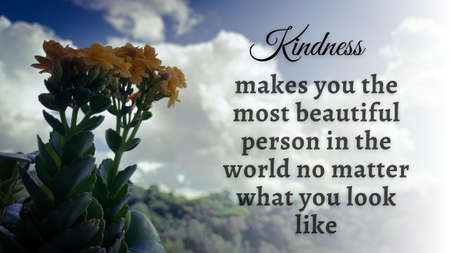 Motivational and inspirational quote about life with bright sky and yellow flower background. Inspirational concept.の写真素材