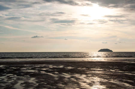 Landscape view of sunset at Tanjung Aru Beach, Kota Kinabalu, Sabah, Borneo, Malaysia.の写真素材
