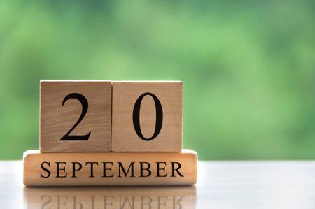 September 20 calendar date text on wooden blocks with copy space for ideas or text. Copy space and calendar conceptの写真素材