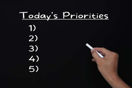 Today's priorities checklist on blackboard. Prioritization concept.の写真素材