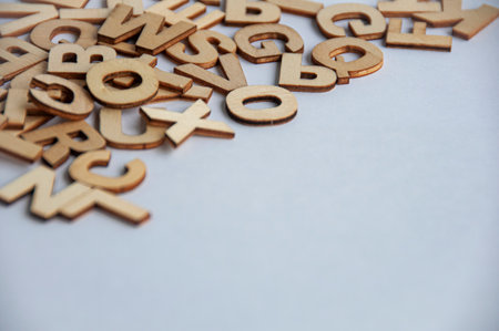 Alphabets on with cover background with customizable space for text. Copy space.