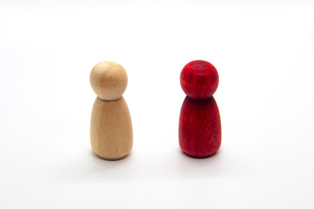 Two wooden figure representing diversity and inclusion. Business culture conceptの写真素材