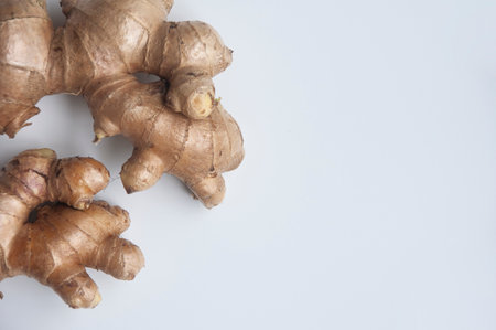 Top view of ginger with customizable space for text. Healthy food conceptの写真素材