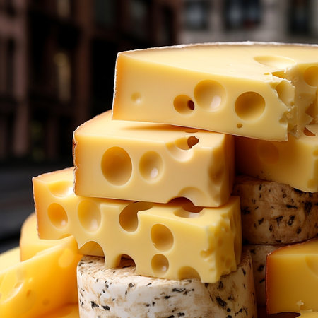 Set or assortment cheeses with customizable space for text or ideas.の素材