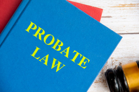 Top view of Probate law book with gavel on white background. Probate law conceptの写真素材