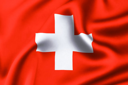 Switzerland flag of silk, Brazil Background. 3D Render.の写真素材