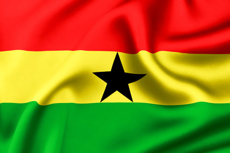 Ghana flag of silk, Brazil Background. 3D Render.の写真素材