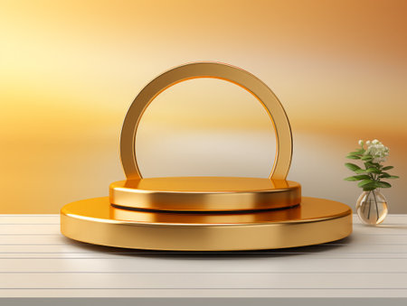 Golden realistic podium for product advertising.の素材