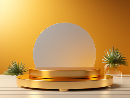 Golden realistic podium for product advertising.の素材