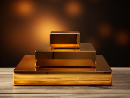 Golden realistic podium for product advertising.の素材