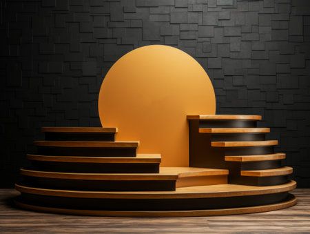 Golden realistic podium for product advertising.の素材