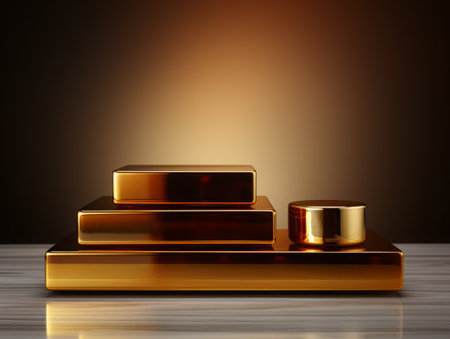 Golden realistic podium for product advertising.の素材