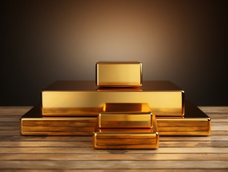 Golden realistic podium for product advertising.の素材