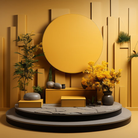 Golden realistic podium for product advertising.の素材