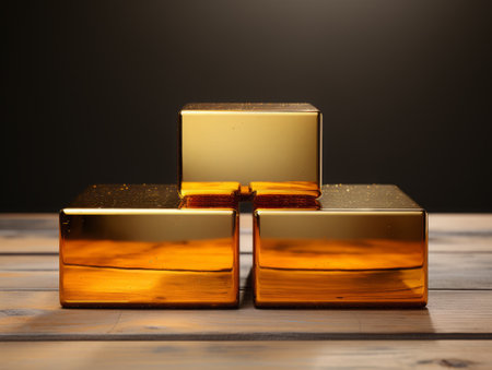 Golden realistic podium for product advertising.の素材