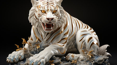 Close up of 3D tiger ready to attack.の素材