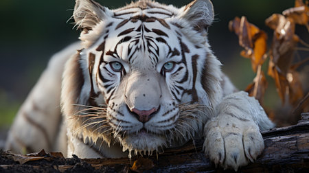 Close up of white tiger ready to attack.の素材