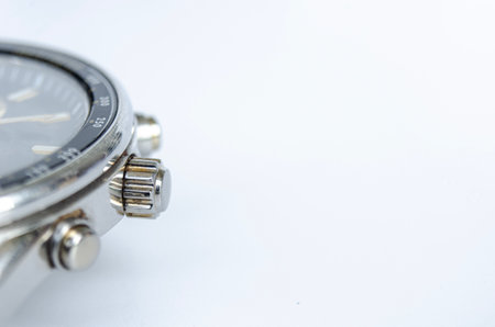 Luxury watch isolated on white background with customizable space for text. Time concept and copy spaceの写真素材