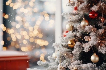 Holiday season with Christmas decoration background. With customizable space for textの素材